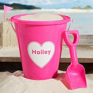 Shapes Personalized Pink Plastic Beach Pail & Shovel