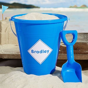 Shapes Personalized Blue Plastic Beach Pail & Shovel