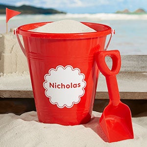 Shapes Personalized Red Plastic Beach Pail & Shovel