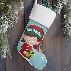 Christmas Elf Characters Personalized Ivory Christmas Stockings