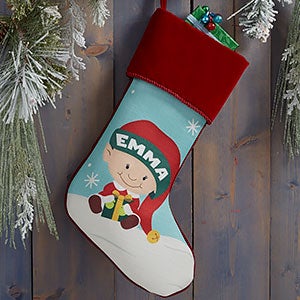 Christmas Elf Characters Personalized Burgundy Christmas Stockings