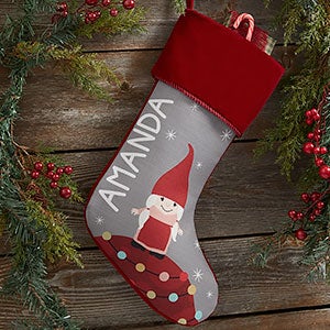 Gnome Family Personalized Burgundy Christmas Stockings