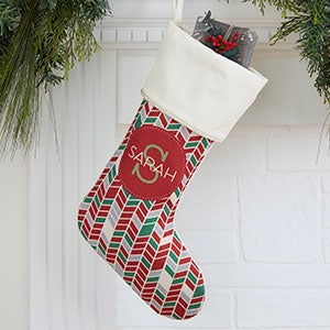 Geometric Pattern Personalized Ivory Christmas Stockings