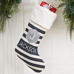 Modern Stripe Personalized Ivory Christmas Stockings