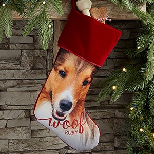 Dog & Cat Pet Photo Burgundy Christmas Stocking