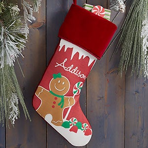 Gingerbread Characters Personalized Burgundy Christmas Stockings