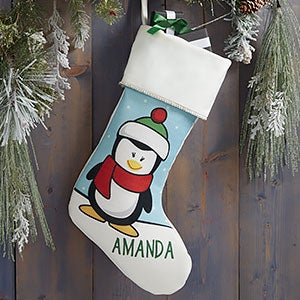 Penguin Characters Personalized Ivory Christmas Stockings