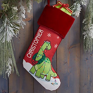 Dinosaur Personalized Burgundy Christmas Stocking