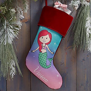 Mermaid Personalized Burgundy Christmas Stockings