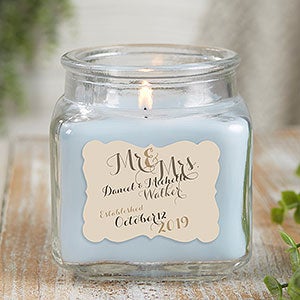 Mr & Mrs 10 oz Crystal Waters Scented Candle Jar