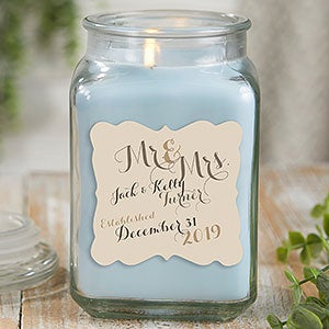 Mr & Mrs 18 oz Crystal Waters Scented Candle Jar