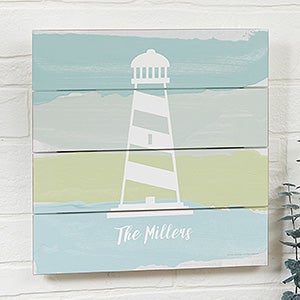 Seaside Swatch Lighthouse Personalized 12x12 Shiplap Sign