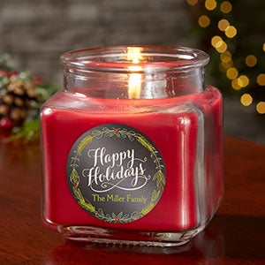 Happy Holidays 10 oz Cinnamon Scented Candle Jar