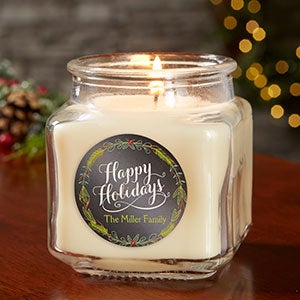 Happy Holidays 10 oz Vanilla Scented Candle Jar