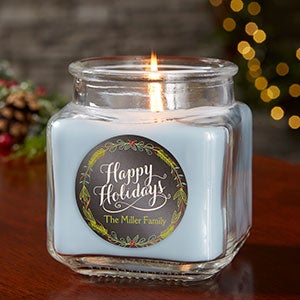 Happy Holidays 10 oz Crystal Waters Scented Candle Jar