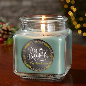 Happy Holidays 10 oz Eucalyptus Scented Candle Jar