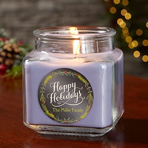 Happy Holidays 10 oz Lilac Scented Candle Jar