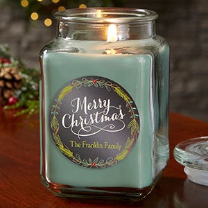 Happy Holidays 18 oz Eucalyptus Scented Candle Jar