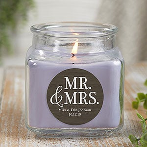 Mr & Mrs 10 oz Lilac Scented Wedding Candle Jar