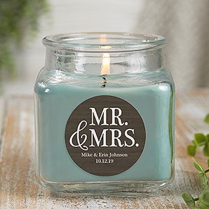 Mr & Mrs 10 oz Eucalyptus Scented Wedding Candle Jar