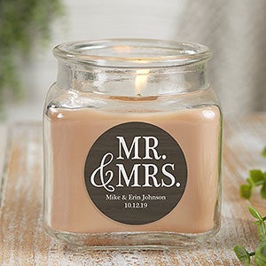 Mr & Mrs 10 oz Walnut Coffee Cake Scented Wedding Candle Jar