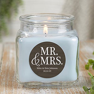 Mr & Mrs 10 oz Crystal Waters Scented Wedding Candle Jar