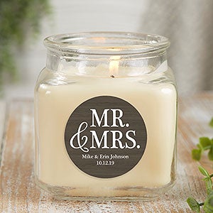 Mr & Mrs 10 oz Vanilla Bean Scented Wedding Candle Jar