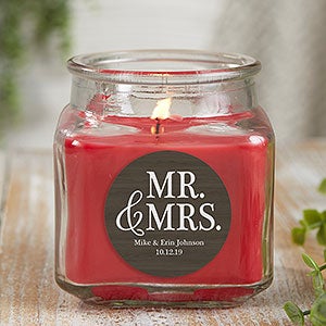 Mr & Mrs 10 oz Cinnamon Spice Scented Wedding Candle Jar