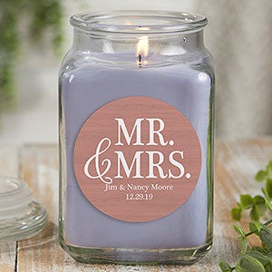 Mr & Mrs 18 oz Lilac Scented Wedding Candle Jar