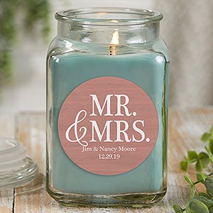 Mr & Mrs 18 oz Eucalyptus Scented Wedding Candle Jar