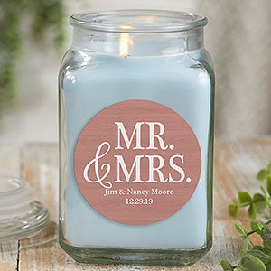 Mr & Mrs 18 oz Crystal Waters Scented Wedding Candle Jar