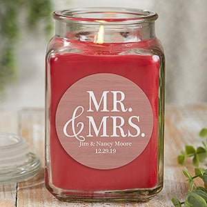 Mr & Mrs 18 oz Cinnamon Spice Scented Wedding Candle Jar