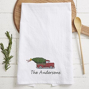 Personalized Flour Sack Towel - Vintage Christmas Red Truck