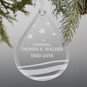 Military Memorial Teardrop Engraved Glass Ornament