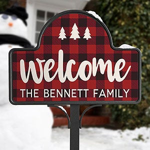 Personalized Buffalo Check Garden Sign - Cozy Cabin