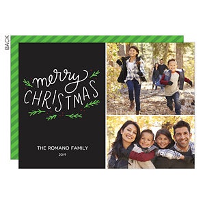 Holly Flourish 2 Photo Premium Christmas Card - Set of 15