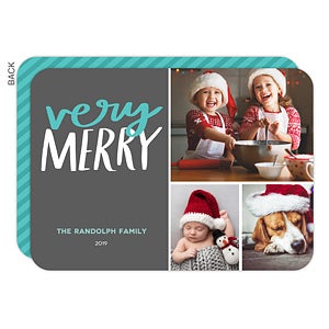 Very Merry Photo Collage Premium Holiday Card - Set of 15