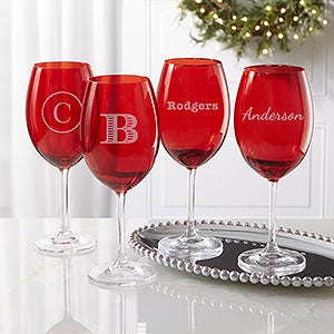 Engraved Red Crystal Wine Glasses - Name or Monogram