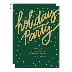 Gilded Green Holiday Party Invitation - Set of 15