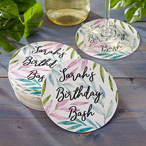 Personalized Paper Coasters - Botanical Palms - 12 Coasters