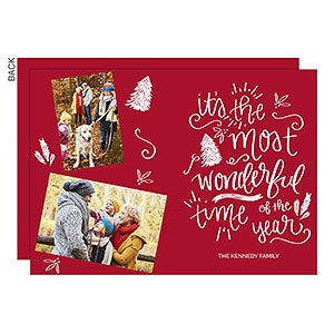 It's The Most Wonderful Time Premium Holiday Card - 2 Photos - Set of 15