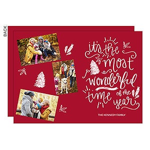 It's The Most Wonderful Time Photo Holiday Card - 3 Photos - Set of 15