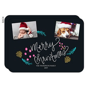 Neon Chalkboard 2 Photo Premium Christmas Card - Set of 15