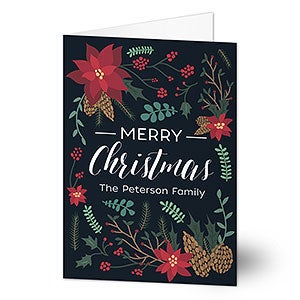 Poinsettia Motif Premium Christmas Card - Set of 15