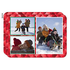 Red Pattern 3 Photo Premium Holiday Card - Set of 15