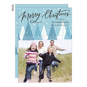 Blue Modern Trees Premium Christmas Card - Set of 15