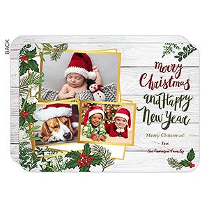 Merry Christmas Botanical Holiday Card - 3 Photo - Set of 15