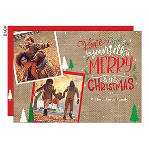 Christmas Burlap 2 Photo Holiday Card - Set of 15