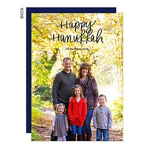 Happy Hanukkah Hand Lettered Premium Photo Holiday Card - Set of 15