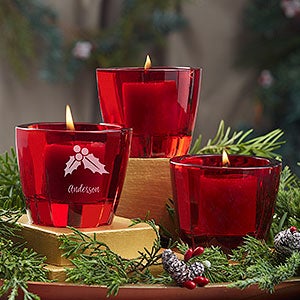 Holiday Icons Kosta Boda Bruk Personalized Red Votive Set